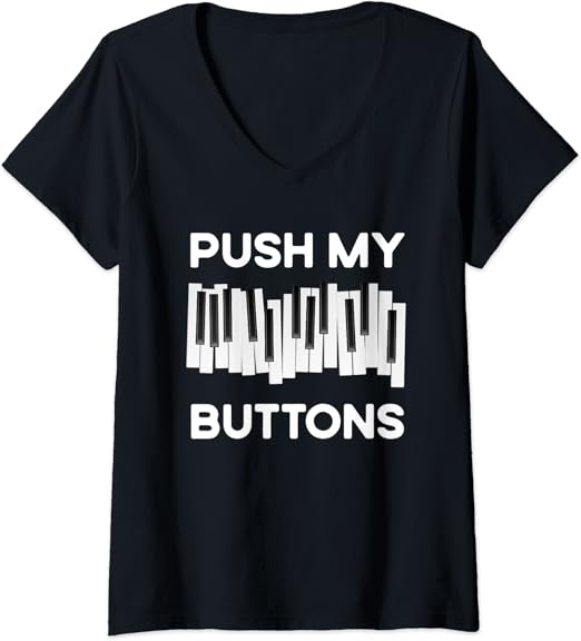Womens Push my button music keyboard electronic band piano key VNeck T
